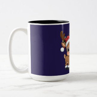 Cute Holiday Reindeer & Snowman Zweifarbige Tasse