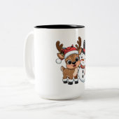 Cute Holiday Reindeer & Snowman Zweifarbige Tasse (Vorderseite Links)