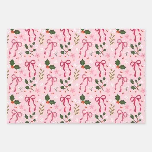 Cute Holly and Bow Wrapping Paper Geschenkpapier Set (Vorderseite 2)