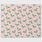 Cute Holly Berries Christmas pink Geschenkpapier (Flach)