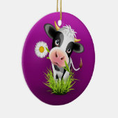 Cute Holstein cow in grass over purple Keramik Ornament (Rechts)