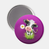 Cute Holstein cow in grass over purple Magnet (Vorderseite/Rückseite)