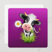 Cute Holstein cow in grass over purple Mitteilungskarte (Vorne/Hinten)