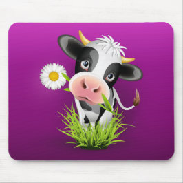 Cute Holstein cow in grass over purple Mousepad