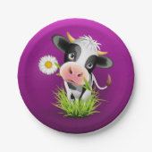Cute Holstein cow in grass over purple Pappteller (Vorderseite)