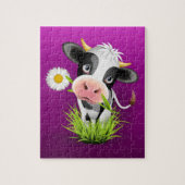 Cute Holstein cow in grass over purple Puzzle (Vertikal)