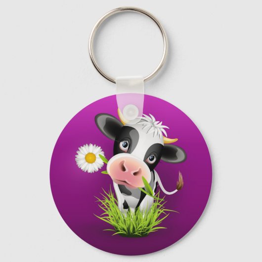 Cute Holstein cow in grass over purple Schlüsselanhänger (Vorderseite)