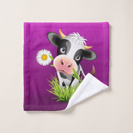 Cute Holstein cow in grass over purple Waschlappen (Waschlappen)