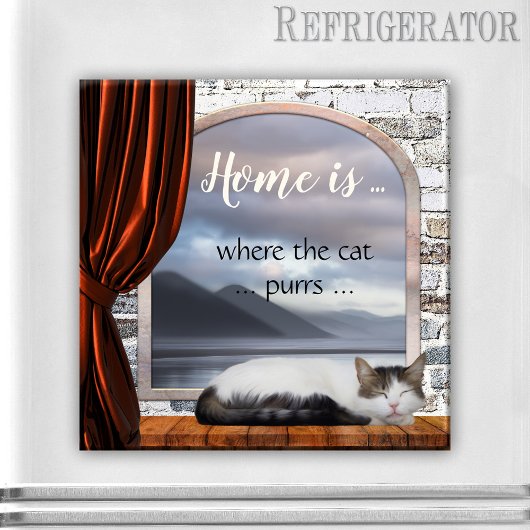 Cute Home is where the Cat purrs Painting Magnet
