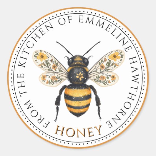 Cute Honey Bee Floral Honey Label Runder Aufkleber (Vorderseite)