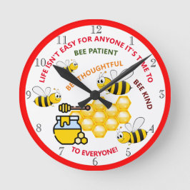 Cute Honey Bee, fun design Kids' Runde Wanduhr