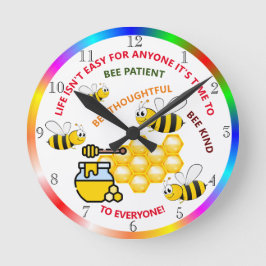Cute Honey Bee, fun design motivational slogan Runde Wanduhr