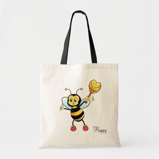 Cute Honey Bee with Heart & Editable Happy Text Tragetasche (Vorne)