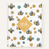 Cute Honey Bees & Floral Wildflowers Monogram Notizblock (Vorderseite)