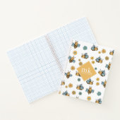 Cute Honey Bees & Floral Wildflowers Monogram Notizblock (Innenseite)
