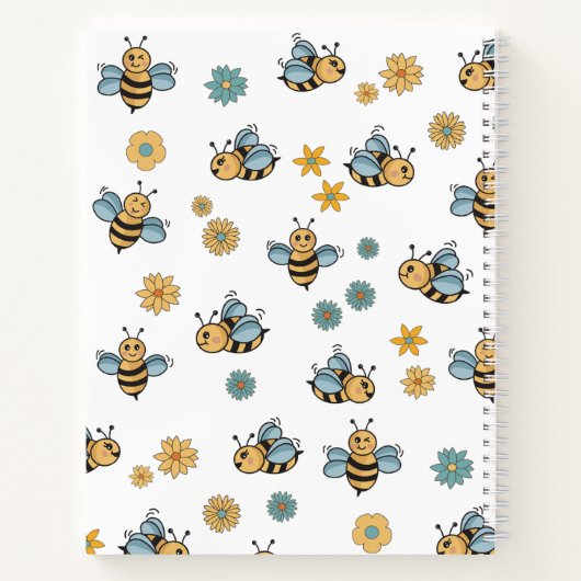 Cute Honey Bees & Floral Wildflowers Monogram Notizblock (Rückseite)