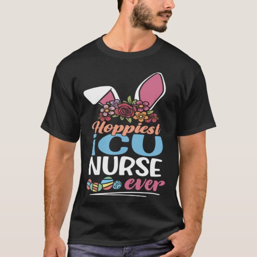 Cute Hoppiest ICU Nurse Ever Bunny Ear Red Plaid E T-Shirt (Vorderseite)