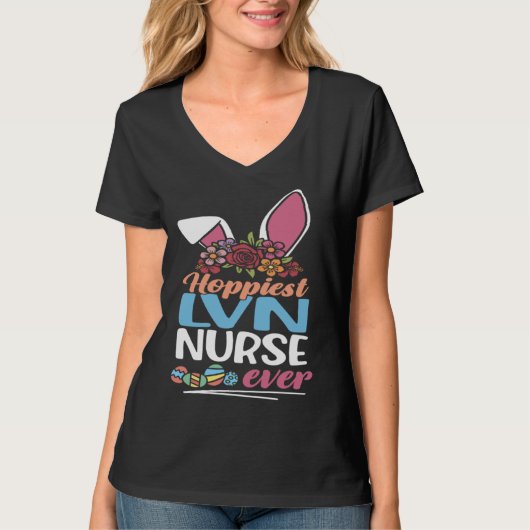 Cute Hoppiest LVN Nurse Ever Bunny Ear Red Plaid E T-Shirt (Vorderseite)