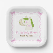 Cute Horse Pink Bow Personalized Girl Baby Shower  Pappteller (Vorderseite)