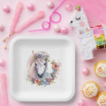 Cute Horse Pony Flowers Kids Birthday Party Pappteller<br><div class="desc">Cute Horse Pony Flowers Birthday Party Paper Plates for an equestrian kids birthday celebration</div>