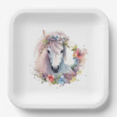 Cute Horse Pony Flowers Kids Birthday Party Pappteller (Vorderseite)
