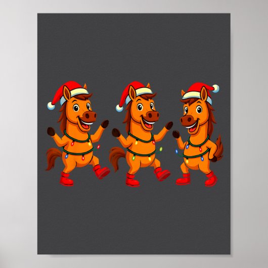 Cute Horse Santa Hat Dancing Lights Christmas Danc Poster (Vorne)