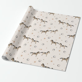 Cute Horses & Horseshoes Kids Birthday Light Beige Geschenkpapier