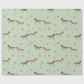 Cute Horses & Horseshoes Kids Birthday Sage Green Geschenkpapier (Flach)
