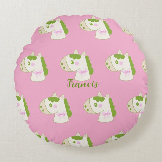Cute Horses Personalized Pastel Round Pillow Rundes Kissen (Vorderseite)