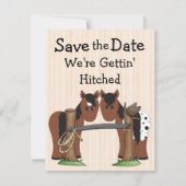 Cute Horses We're Getting Hitched Wedding Save The Date (Vorderseite)