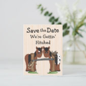 Cute Horses We're Getting Hitched Wedding Save The Date (Stehend Vorderseite)