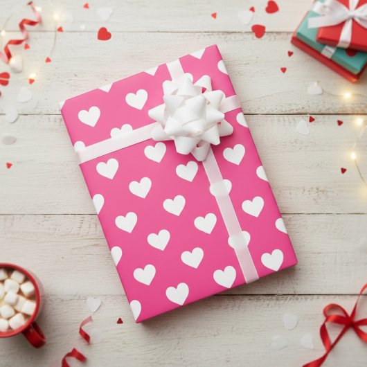 Cute Hot Pink And White Heart Patterned Geschenkpapier