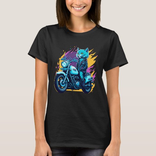 Cute house cat riding on a motorcycle Christmas T-Shirt (Vorderseite)