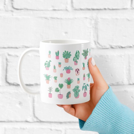 Cute Houseplant Pattern with Minimalist Potted Pla Kaffeetasse