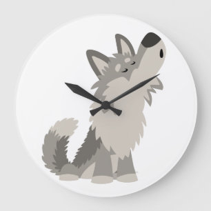Cute Howling Cartoon Wolf  Wall Clock Große Wanduhr
