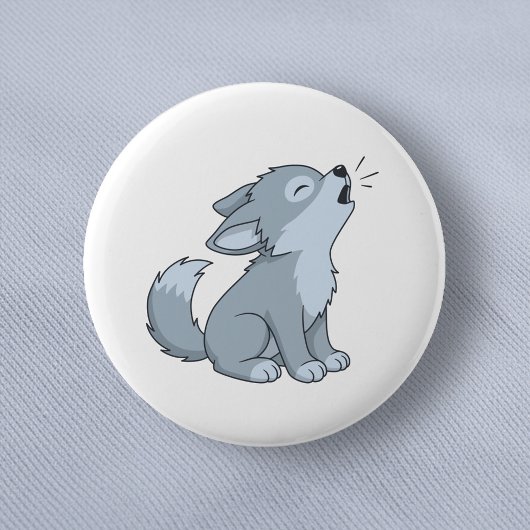 Cute Howling Wolf Pup Button