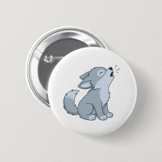 Cute Howling Wolf Pup Button (Vorne & Hinten)