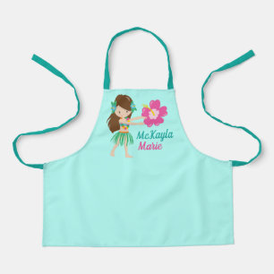 Cute Hula Dancer Hawaiian Girl Teal Monogram Kids Schürze