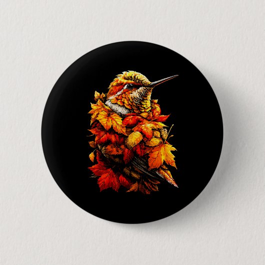 Cute Hummingbird Fall Leaves Forest Vibes Autumn A Button (Vorderseite)