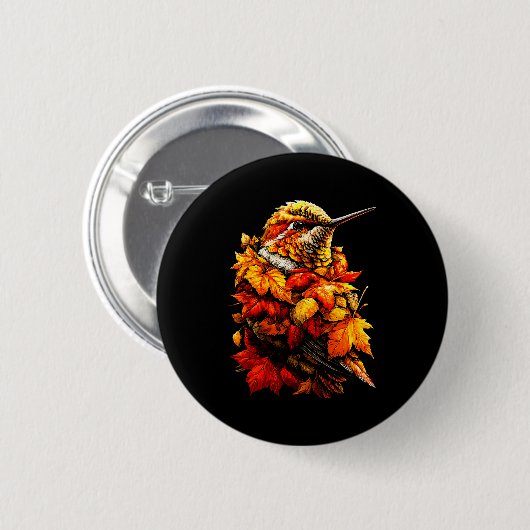 Cute Hummingbird Fall Leaves Forest Vibes Autumn A Button (Vorne & Hinten)
