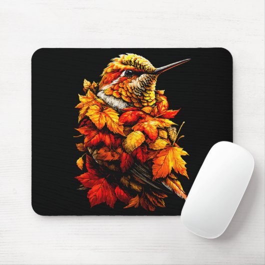 Cute Hummingbird Fall Leaves Forest Vibes Autumn A Mousepad (Mit Mouse)