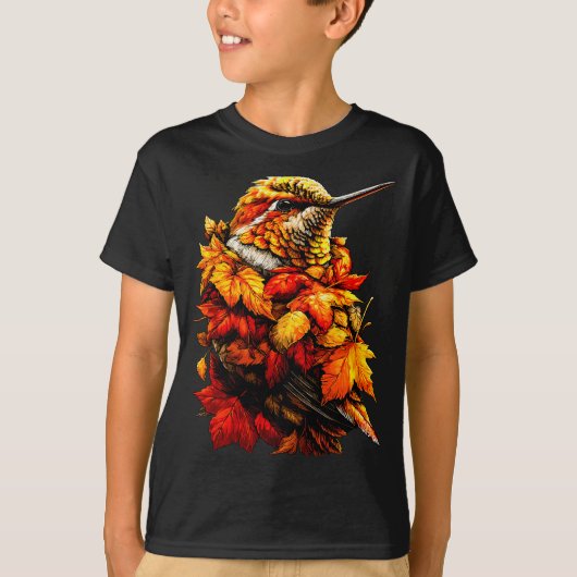 Cute Hummingbird Fall Leaves Forest Vibes Autumn A T-Shirt (Vorderseite)