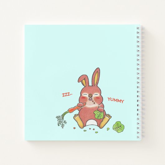 Cute Hungry Bunny blue Square Custom Notebook  Notizblock (Rückseite)