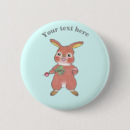 Cute Hungry Bunny Rabbit Blue Button