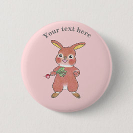 Cute Hungry Bunny Rabbit Pink Button