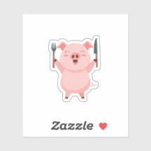 Cute Hungry Piggy Die Cut Sticker