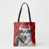 Cute Husky Christmas Dog Red Buffalo Plaid Tasche (Vorderseite)