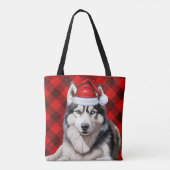Cute Husky Christmas Dog Red Buffalo Plaid Tasche (Rückseite)