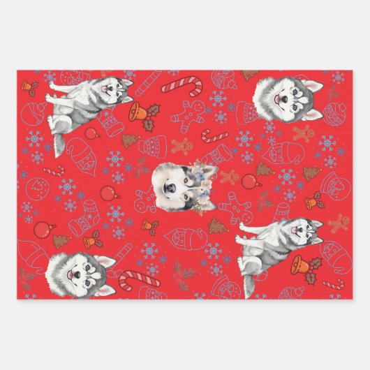 Cute Husky Dog Christmas Winter Seamless Pattern  Geschenkpapier Set (Vorderseite 2)