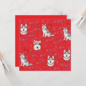 Cute Husky Dog Christmas Winter Seamless Pattern Karte (Vorderseite/Rückseite Beispiel)